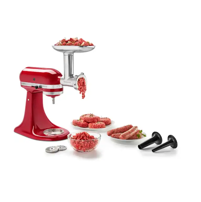 KitchenAid Metal Food Grinder for Stand Mixer, Silver, Meat Grinder Attachment, Sausage Maker Tool, Food Grinding Accessory, Kitchen Mixer Attachment, Kitchen Prep Tool
