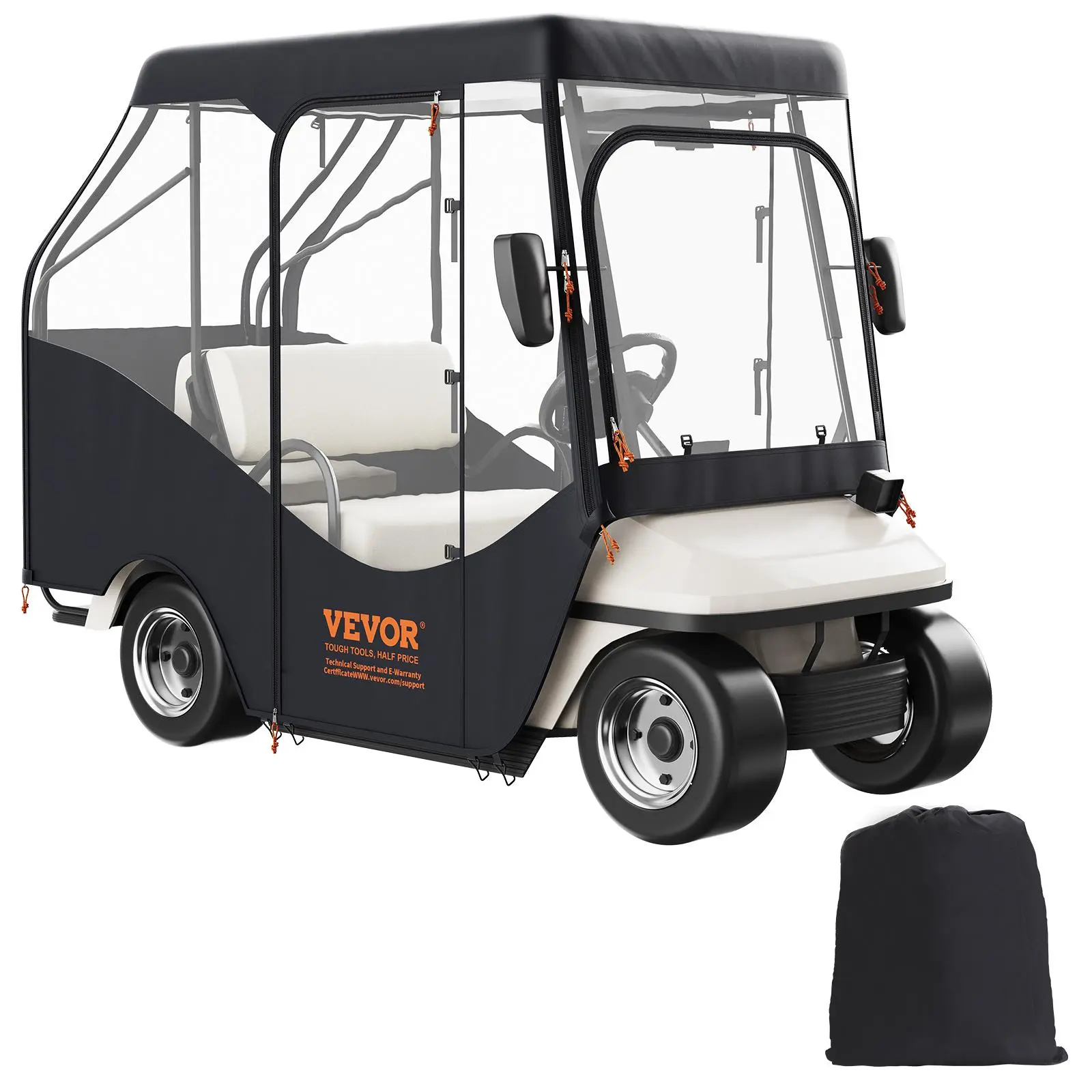 【summerfinds】VEVOR Golf Cart Enclosure, 600D Polyester Driving Enclosure with 4-Sided Transparent Windows, 4 Passenger Club Car Covers Universal Fits for Most Brand Carts, Sunproof Dustproof Outdoor Cart Cover
