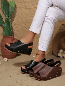 Trendy Studded Wedge Sandals for Women | Comfy Peep Toe Open Toe Platform Shoes | Casual Daily Wear Low Wedges Platform