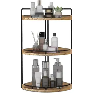 3-Tier Corner Bathroom Organizer Countertop for Storage,Vanity Tray, Counter Organizer for Kitchen,Bathroom,Dresser (Rustic Brown)