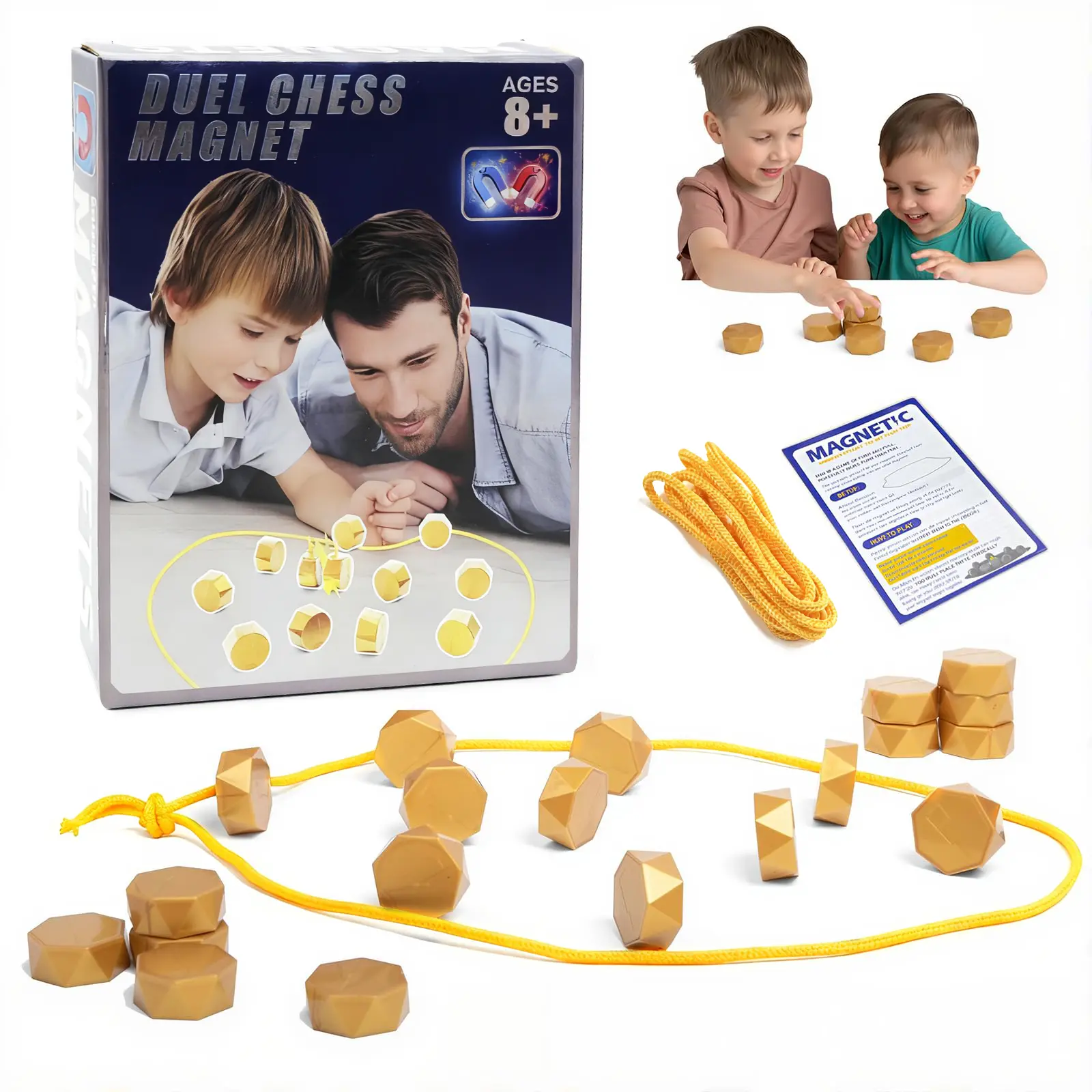 Magnetic Chess Set - Fun Tabletop Board Game for Family Night, 2-Player Strategy Game with 20 Magnetic Coins, Rope, Bag, Portable Travel Toy, Board Games For Family Night, Fun Tabletop Game