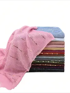 1pc Women's Elegant Breathable Sequined Decor Elastic Headband, Solid Color Shiny Lightweight Sun Protection Neck Scarf, Suitable For All Seasons Including Sheer Crease-Resistant Beach Wrap, Boho Style Shawl