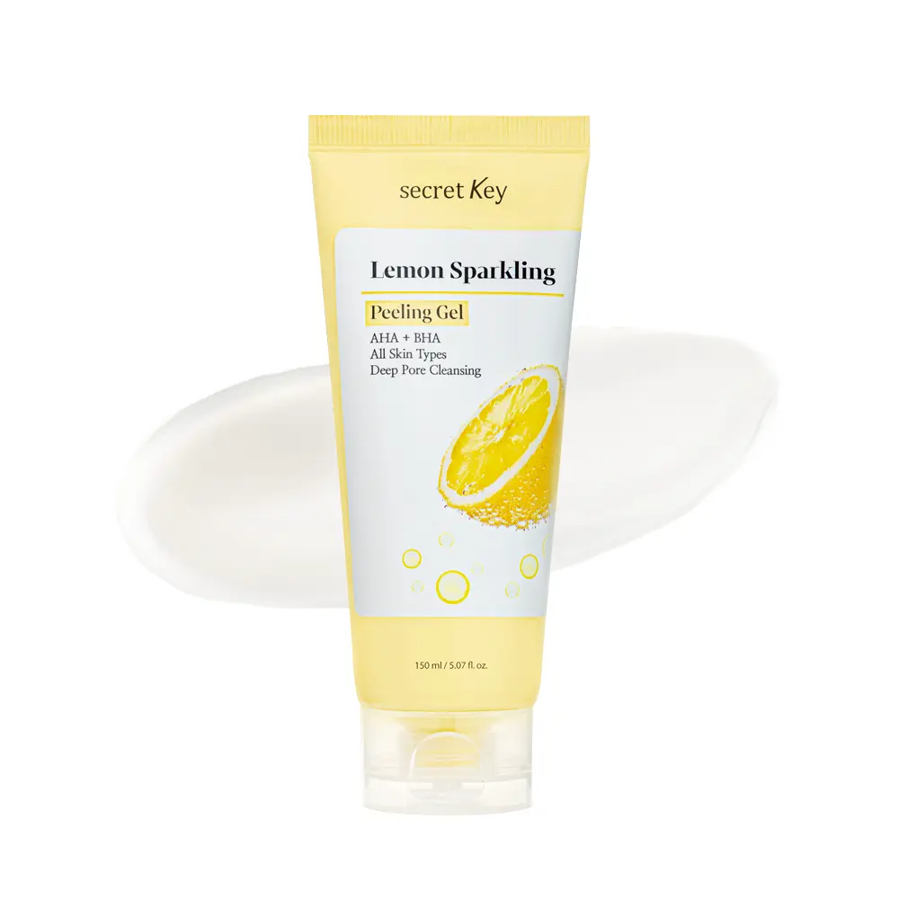 SECRETKEY Lemon Sparkling Peeling Gel 150ml (5.07 fl. oz.) | AHA, BHA & Lemon Extract Gently Exfoliates for Radiant, Smooth Skin, Refines Pores and Uneven Texture, Korean Skincare