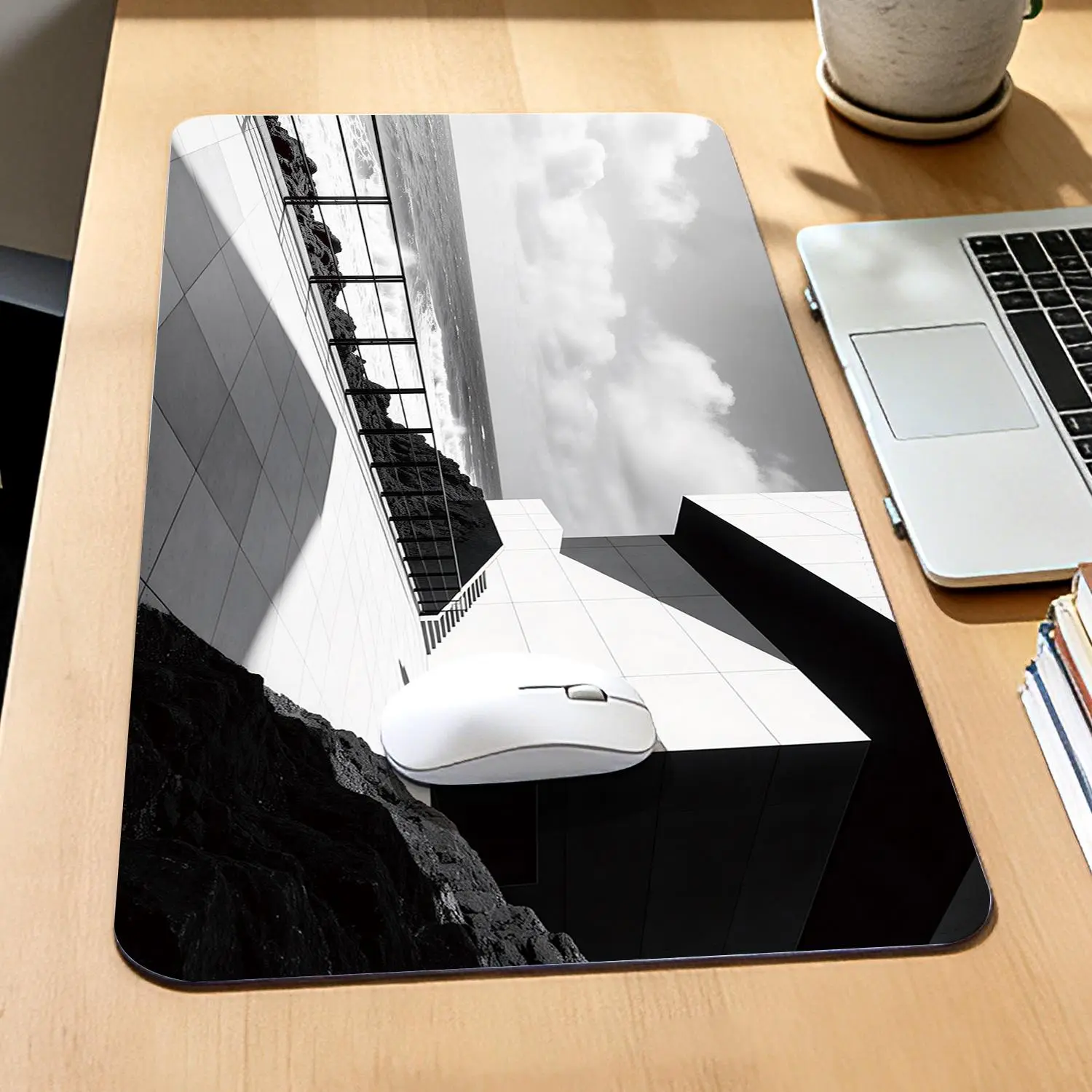 Premium Gaming Mouse Pad (Mouse Mat) with 3D Banana Design, 40x80cm Rectangular Office Desk Mat, Modern Minimalist Black-White Oceanfront Architecture & Lone Figure Photography, Stitched Edges, Non-Slip Durable, Precise Control for Gaming & Office Use
