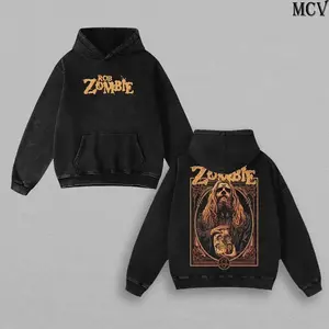 Rob Zombie Skull Tee Washed Menswear Top Heavy Cotton Underwear Double Printed Unisex Oversize Industrial Metal Rock Band Vintage Horror Graphic Streetwear Cotton T-Shirt, Washed Hoodie & Sweatshirt Option for Men and Women Fans Q3W