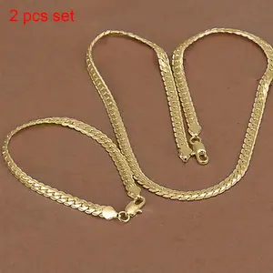 18K gold-plated Full-side  necklace and bracelet Vintage Feel Stainless Steel Anti-Rust Technology Waterproof Sweatproof Perfect Christmas Gift for men and women Width 5mm, Length 18/20/24 inches