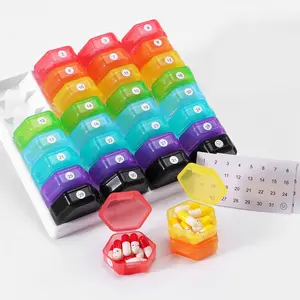 Monthly Pill Box, Daily Use, 32-Day Vitamin and Medicine Storage, Supplement Organizer, Detachable Daily Compartments, DIY Number Labels, Portable Travel Pill Case