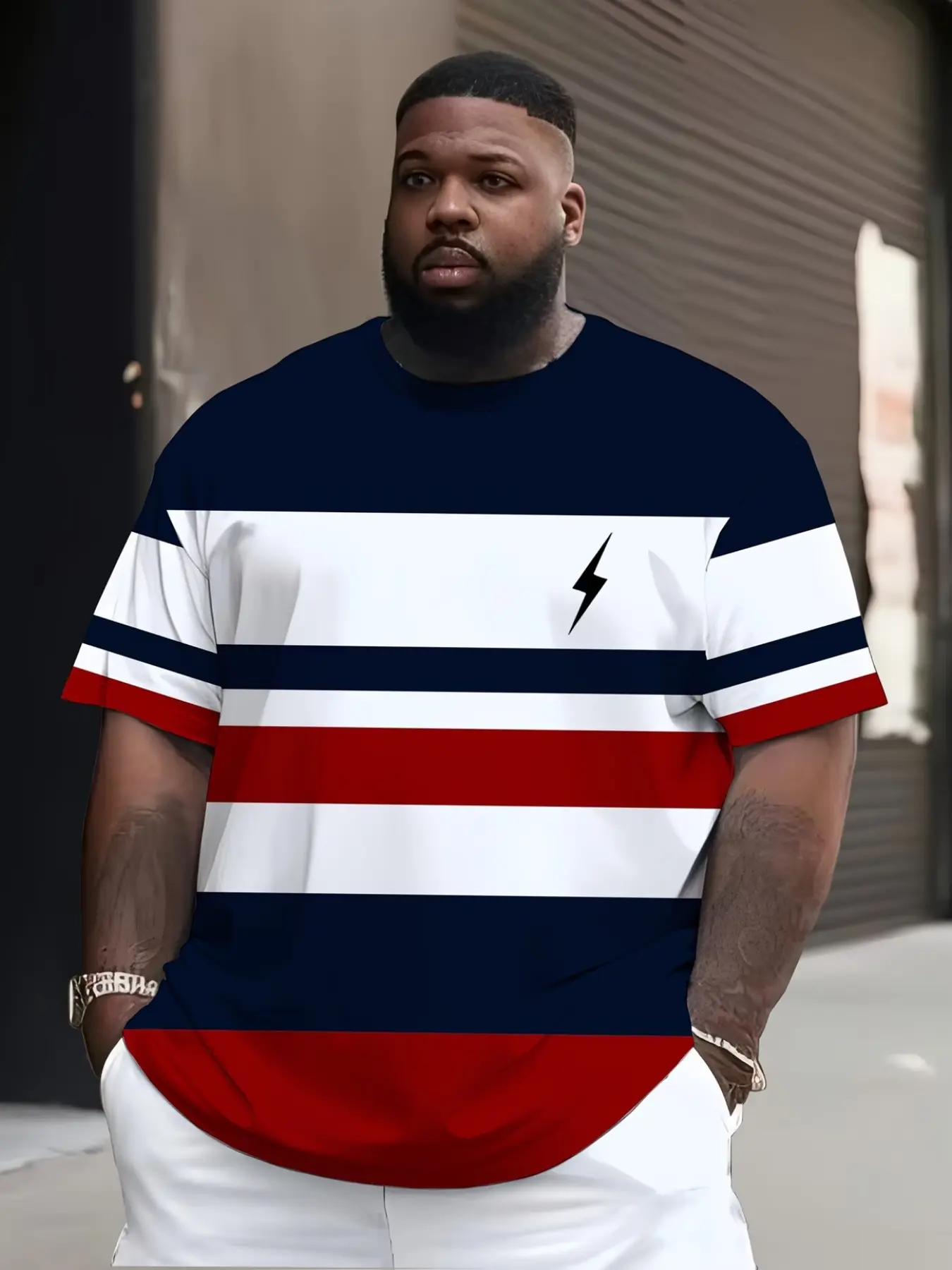 Men's // Striped T-Shirt, Breathable Round Neck Summer Short Sleeve, Loose Fit Casual Wear Streetwear