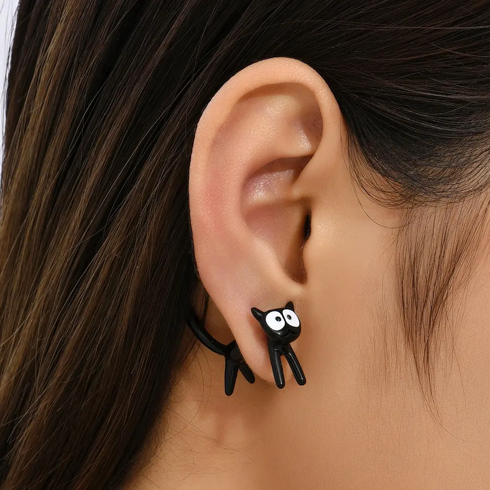 Cute kitten simple stud earrings, European and American creative detachable earrings