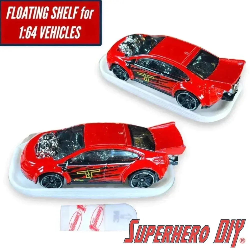Floating Shelf for Hot Wheels or 1:64 Vehicles | Space-saving wall mount for Matchbox or Hot Wheels Display | Command strip included