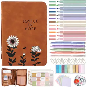 Leather Bible Cover Case with Durable Handle Quilted, Bible Journaling Kit, Bible Study Supplies & Christian Gift for Women and Teens