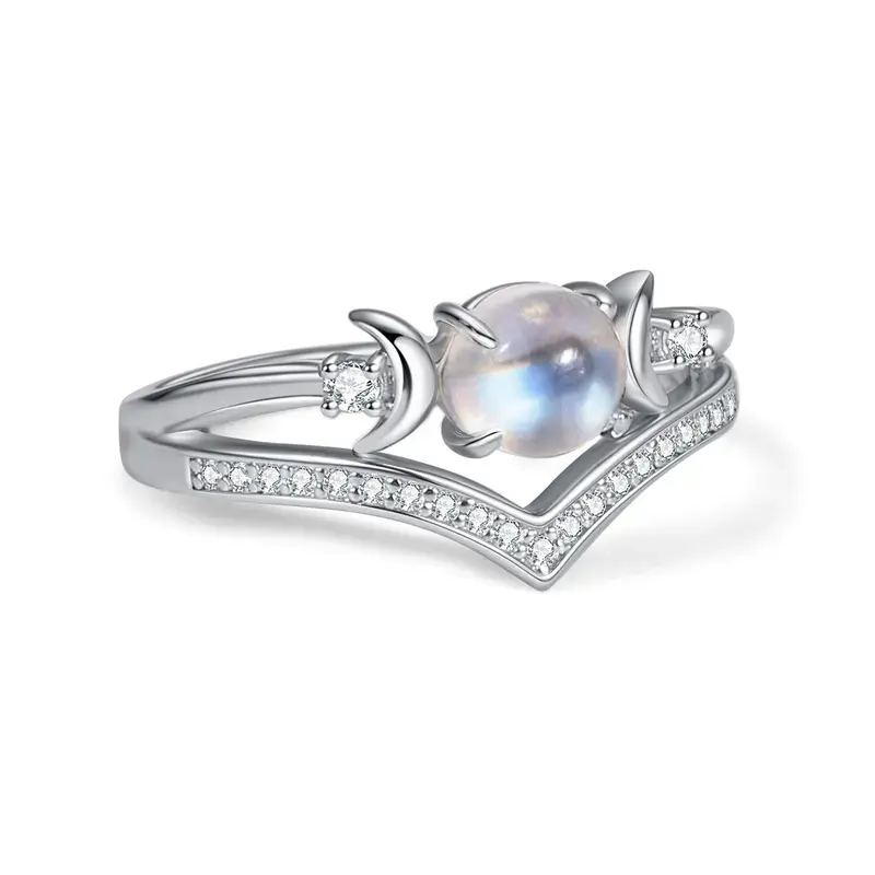 September Laurel  Natural Moonstone Triple Moon Goddess Ring for Women, Wicca Healing Jewelry, Ethereal Glow, Calm Emotions, Non-Tarnish Polished Gemstone Accessories, Accessories For Women, Jewelry For Women, Witchcraft Rings
