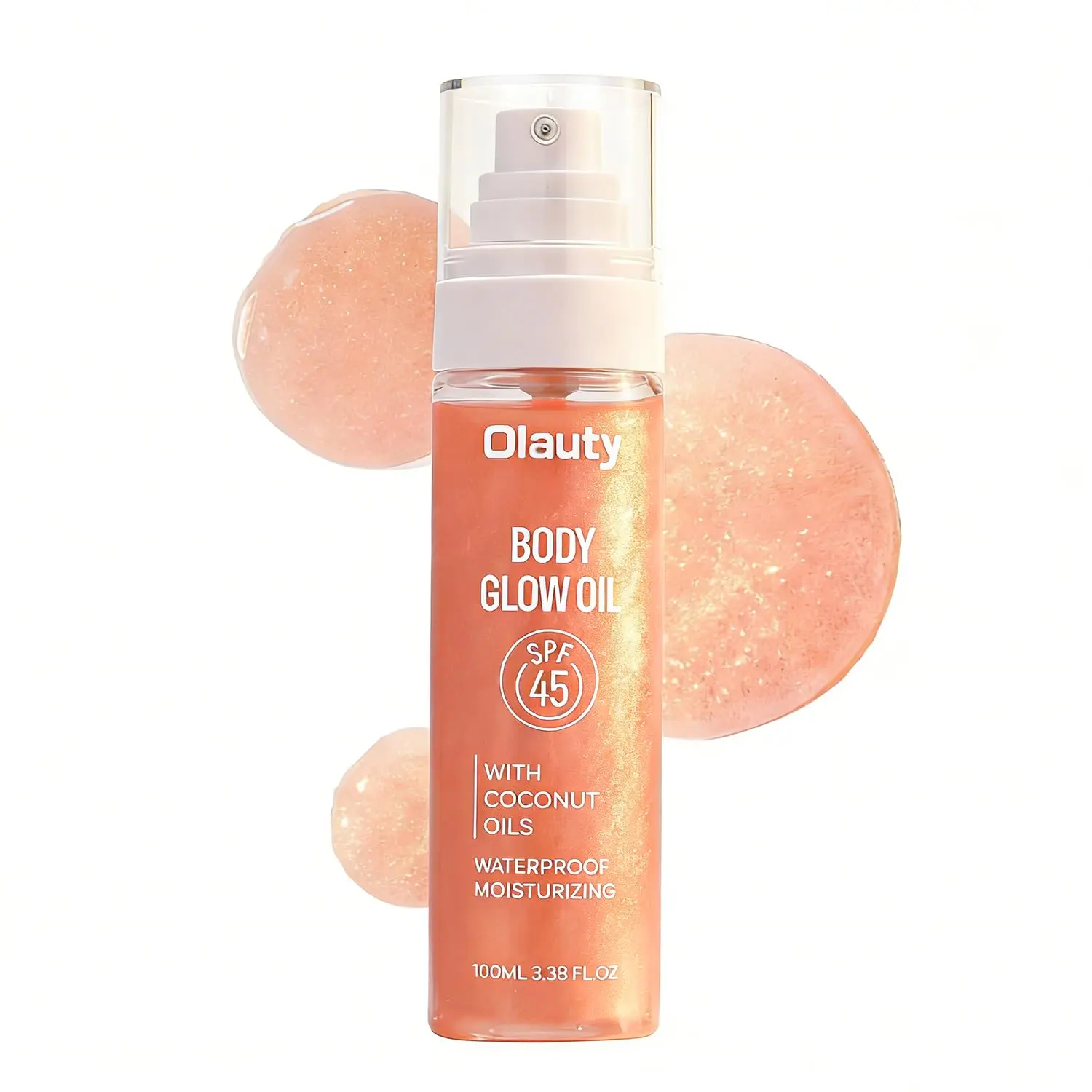 Body Glow Oil,Broad Spectrum SPF 45,Glitter Shimmer Mineral Sunscreen Body Oil with Sequin Mica,Moisturizing Coconut Oils,Waterproof Non Sticky Sun-kissed Skin Illuminator Travel Essentials (#02 Rose)