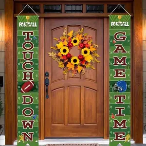 American Football Theme Party Decoration Flag with Pole, Football Touchdown Game Time Banner, 180cm Polyester Decorative Flag, Outdoor Banners, Yard Sign Banner