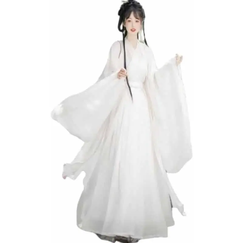 Women's Traditional Hanfu Dress, 4-Piece Vintage Chinese Fairy Costume with Big Sleeve, Comfortable Chiffon Robe for Party Cosplay, Plus Size Fit