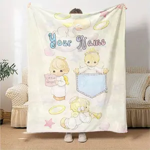 Precious Moments Custom Name Fleece Blanket Ultra Soft Flannel Cozy Warm All Season Bedroom Couch Sofa Office Travel Camping Throw Decor Decorative Throw Perfect Birthday Gift Christmas Gift for Collectors Adults Viral Trending Cute Angel Style