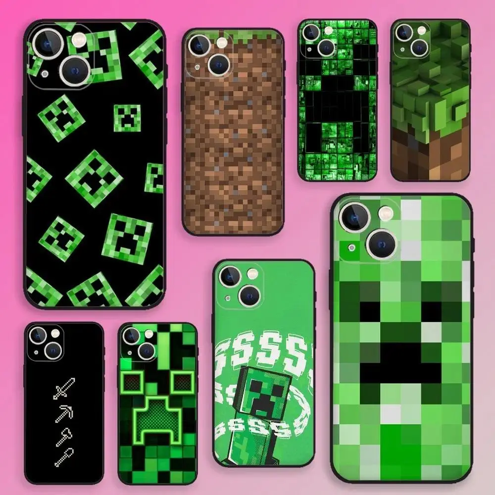 Green Pixel Monster Phone Case For iPhone 17,16,15,14,13,12,11,Plus,Pro Max,Samsung Galaxy S26 S25 S24 S23 S22 Soft Silicone Black Cover