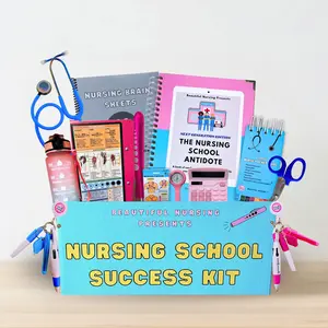Nursing School Gift Box - All-in-One Essentials with Antidote Textbook, Nurse Pocket Guide, Clipboard, Stethoscope, Penlight, Calculator, Water Bottle, Stickers & NCLEX Bookmark