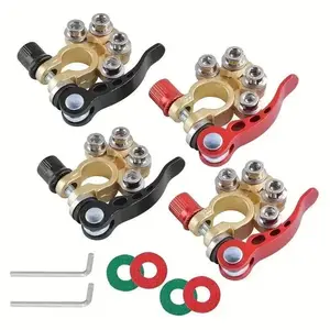 4pcs Car Battery Terminal Connectors Kit with 4 ways, Quick Release Disconnect Battery Terminal, Positive Negative for SAE/JIS Type A Posts. Applicated in Motorcycle, Car, Truck, ect