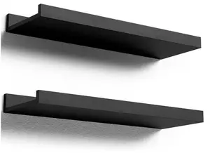 Set of 2,  Floating Shelves Wall Mounted,  Modern Black Wall Shelves (Set of 2, Black )