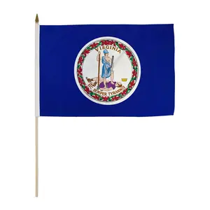 Virginia 12x18in Stick Flag, Wooden Handle, Plastic Pole, Bright Print, Parade Use Banners for Home & Festive Party Supplies