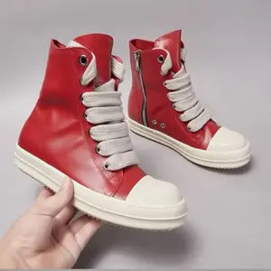 New Rick Owen Jumbo Lace Leather High Top Shoes Cherry Red