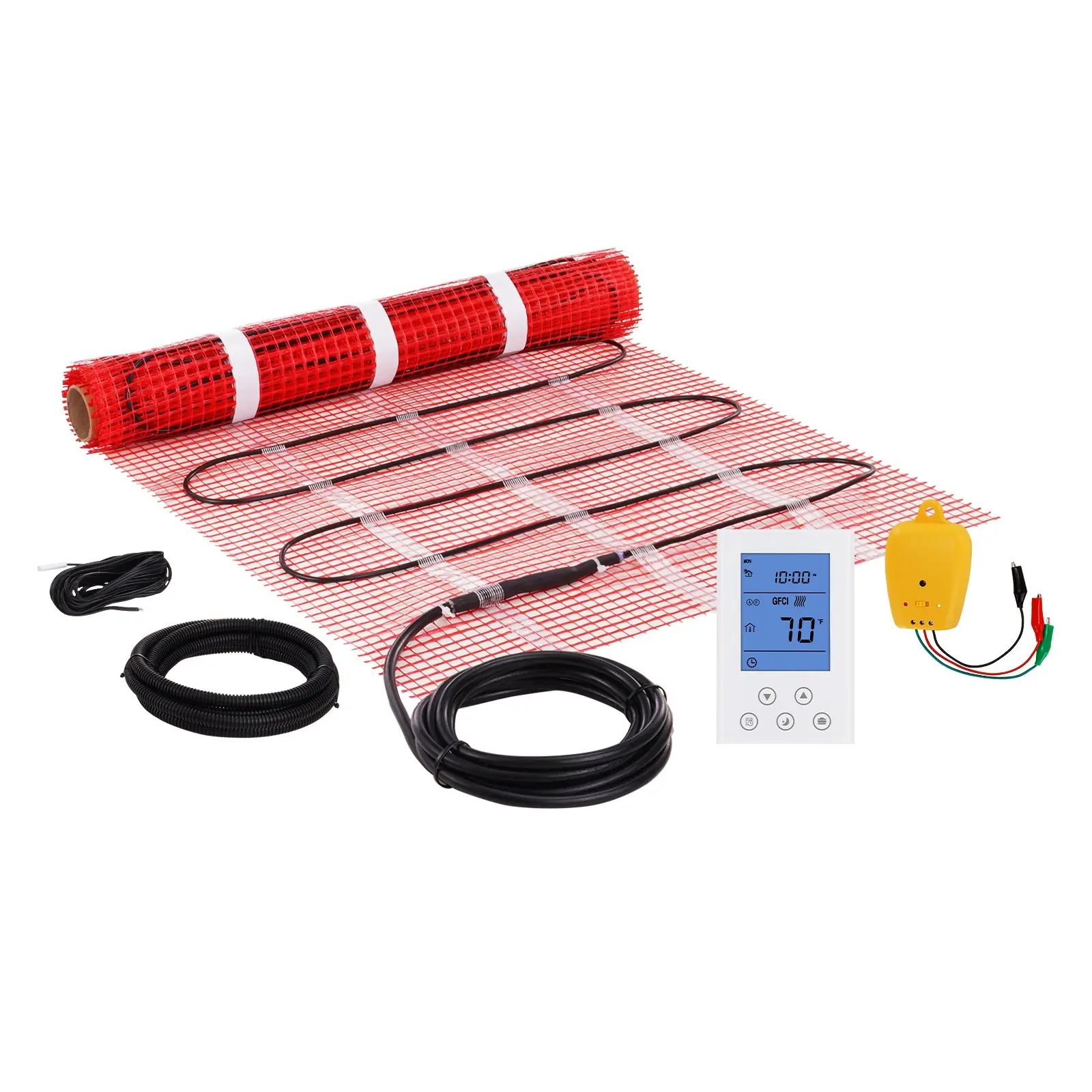 VEVOR Floor Heating Mat, 10 Sq. ft. 14-113 Electric Radiant Floor Heated Warm System with Digital Floor Sensing Thermostat, 110-120V Includes Installation Monitor, Adhesive Back for Easy Installation