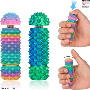 Little Ouchies Pain Stim Fidget Toy, 3D Printed Spiky Keychain, Clicker Button Spinner, Sensory Toys for Anxiety Relief, Novelty Gift