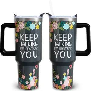Therapist Gifts Psychology Therapy Gift Keep Talking I'm Diagnosing You Pathologist Appreciation Gift 40oz Stainless Steel Tumbler Cup Mug Water Bottle with Handle for Women Men, Flasks, Insulation