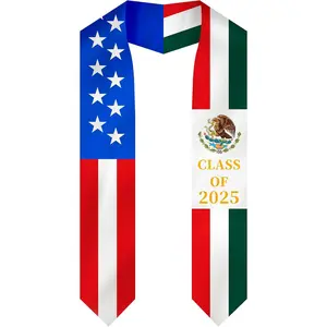 Graduation Stole - 73.2" Long Country and USA Flag Gradution Sash Class of 2025 for Men Women