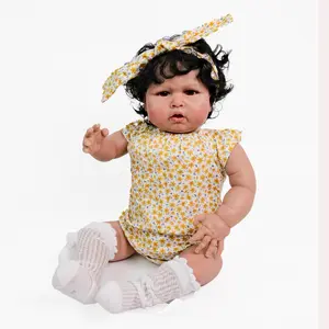 24 inch Realistic Afro-Latin Baby Doll with Soft Dark Brown Vinyl Skin Features Full Set Includes Outfit  Bottle Adoption Certificate reborn  toddler