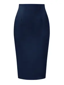 INSPIRE CHIC Knee Length High Waist Basic Business Suit Pencil Skirt Dark Blue