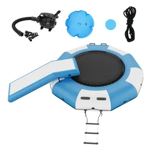 【Summervibes】VEVOR Inflatable Water Bouncer, 10ft Recreational Water Trampoline, Portable Bounce Swim Platform with Slide, 3-Step Ladder & Electric Air Pump, Kid Adult Floating Rebounder for Pool Lake Water Sports