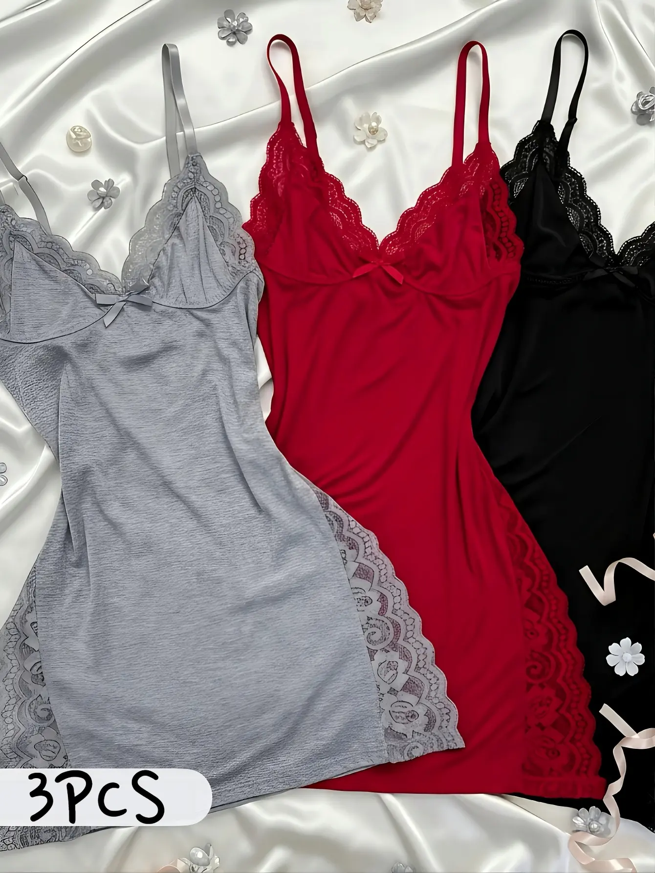 DianaDrape Women’s 3-Piece Nightdress Set, Breathable Sleeveless Spaghetti Strap Essential Style Nightwear Loungewear