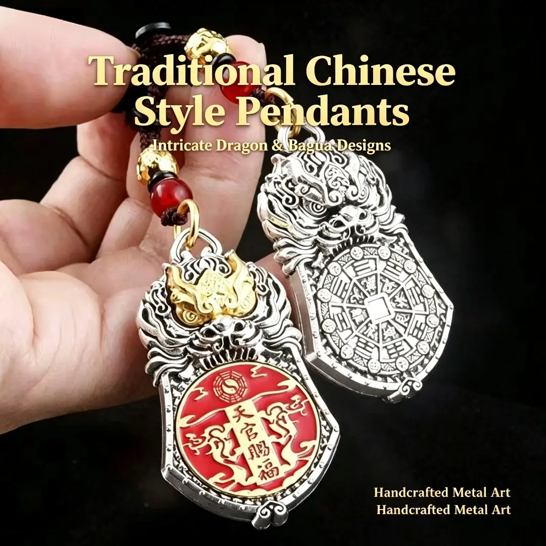 Traditional Fengshui Golden Swallowing Beast Pendant - Cinnabar Compact Collectible Oriental Craft, Room Accessories, Auspicious Home Decor with Bagua Fortune-Transforming, Lucky Energy, Wealth-Attracting Properties, Collectibles