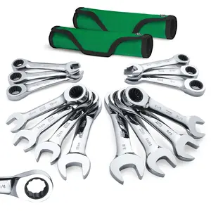 #Summervibes SK Stubby Ratcheting Wrench Set, Combination Wrench Set, 72-Tooth, CR-V Steel, with Rolling Pouch