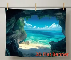 1PC,2D Flat Cave Sea View Tapestry, Ocean Scenery Wall Hanging, Bedroom Living Room Decoration Backdrop, Blocking Cloth, Photo Background Cloth, Home Decoration