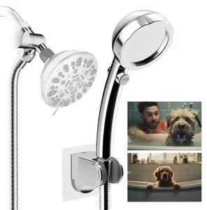 Hibbent Dog Bath Sprayer Attachment Set - Easy Installation, 119in Flexible Stainless Steel Hose, Brass Shower Arm Diverter Valve, Handheld Shower Head, Water Flow Control Bathroom Grooming Kit for Dogs