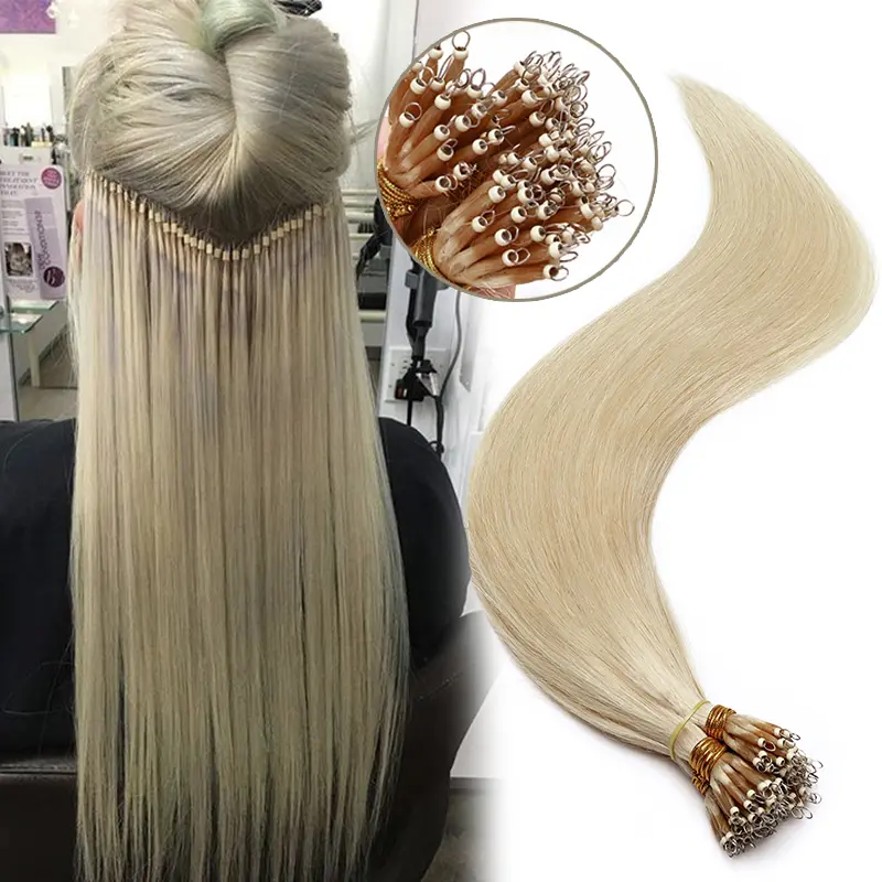 50G Nano Ring Beads 100% Human Hair Extensions 50 Strands Thick Natural Smooth Remy Hair Full Head For Women