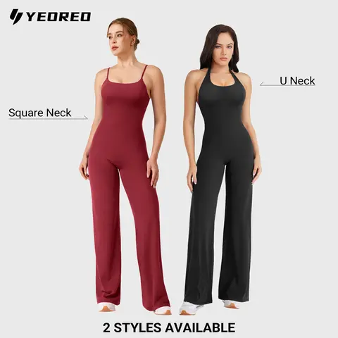 YEOREO CoreFlex Women's Fitted Wide Leg Yoga Activewear Jumpsuit - Sleeveless Athletic Jumpsuit, Open Back Bodysuit, Sculpting Fit, Hidden Glute Scrunch, 80% Nylon 20% Spandex Moves With You, Breathable, True to Size for Gym, Yoga-to-Everyday