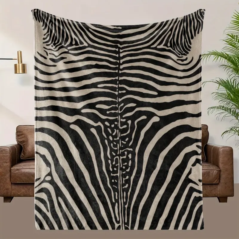 Zebra Print Double-Sided High-Definition Digital Flannel Blanket - 100% Polyester Premium Material, All-Season Cozy Throw for Bedroom/Sofa, Machine Washable Contemporary Animal Motif Gift
