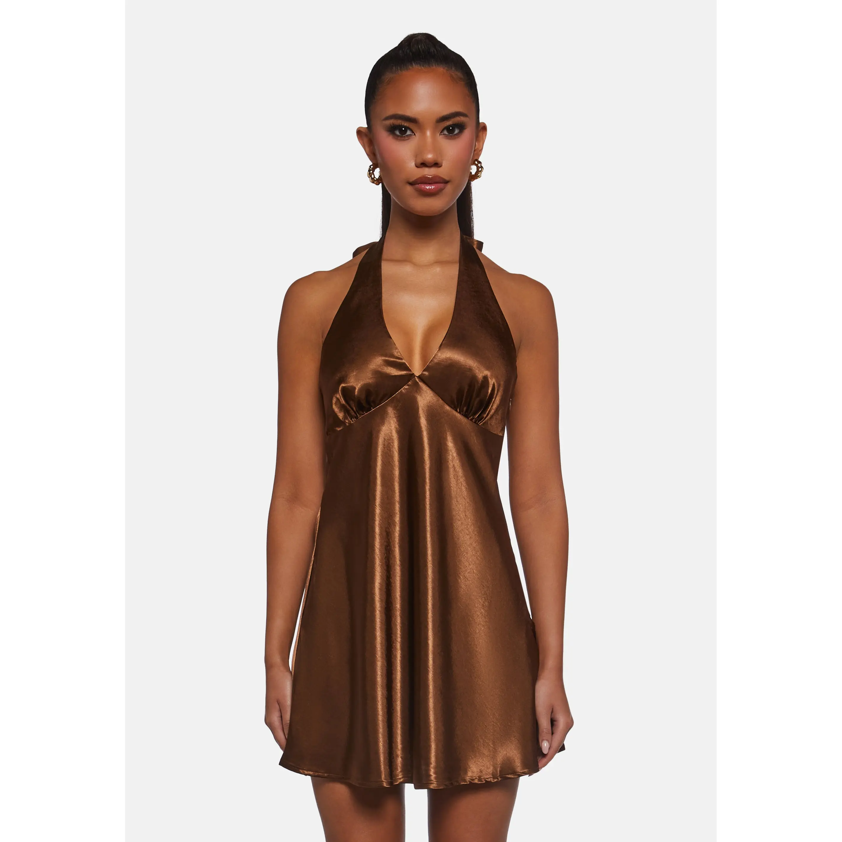 House Party Halter Dress - Brown