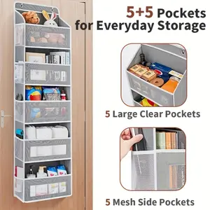 5-Tier Hanging Door Storage Organizer with 5 Large Capacity Pockets - Heavy-Duty 44 lb Capacity, Anti-Tilt Design, Space-Saving Over-The-Door Storage for Bedroom, Closet, Bathroom, Dorm - Sturdy Plastic Construction (/), Hanging Organizers