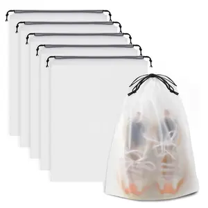 Clear Shoe Bags for Travel 5pcs, 15.7x11.8 Inch Waterproof Drawstring Shoe Storage Bags, Travel Organization Pouch, Travel Organizer, Essential Travel Accessories for Men & Women
