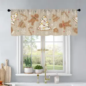 1pc Christmas and New Year printed kitchen curtains Cute Christmas with Gingerbread Cookies curtains valance window treatment living room bedroom home decor 54 x 18 inch