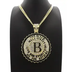 Men's Iced Bling BLACK WALL STREET Gold Silver Plated Large Pendant 6mm 24" 30" 36" Miami Cuban Chain Necklace Jewelry