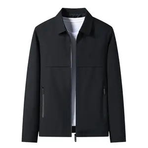 Men's Solid Polyester Baseball Jacket - Fitted Menswear Tops, Long Sleeve Lightweight Pull-On Windbreaker Coats, Comfortable Versatile Sports Casual Outerwear for Daily Commuting & Business Casual Wear