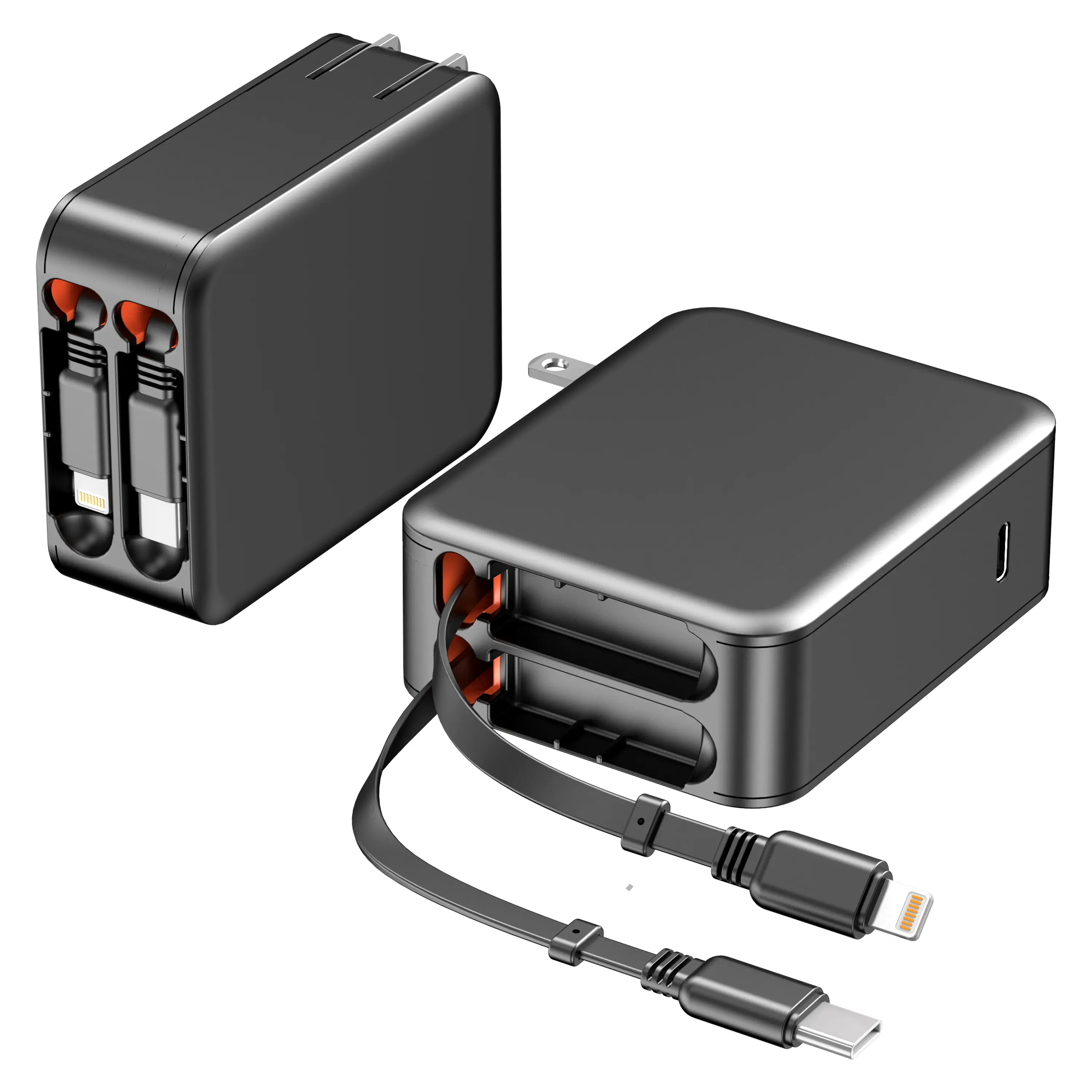 35W Portable Auto-Retract Wall Charger with Dual Cables, 3-Port USB Hub for Fast Charging Mobile Devices, iPhone 16/15/14/13/12/11, iPad, Samsung, LG (With Protection), Auto-Retract For Tidy Use