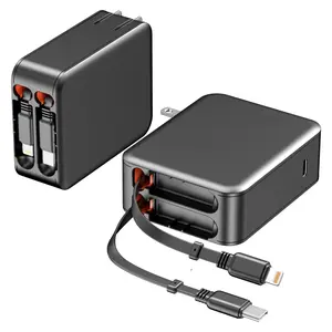 35W Retractable Wall Charger with Dual Cables, 3-Port USB Hub for Fast Charging iPhone 16/15/14/13/12/11, iPad, Samsung, LG & More