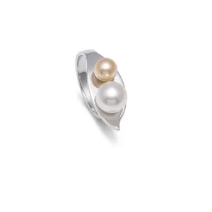 Sterling Silver Leaf Shaped Open Shank Ring With Two Freshwater Pearls